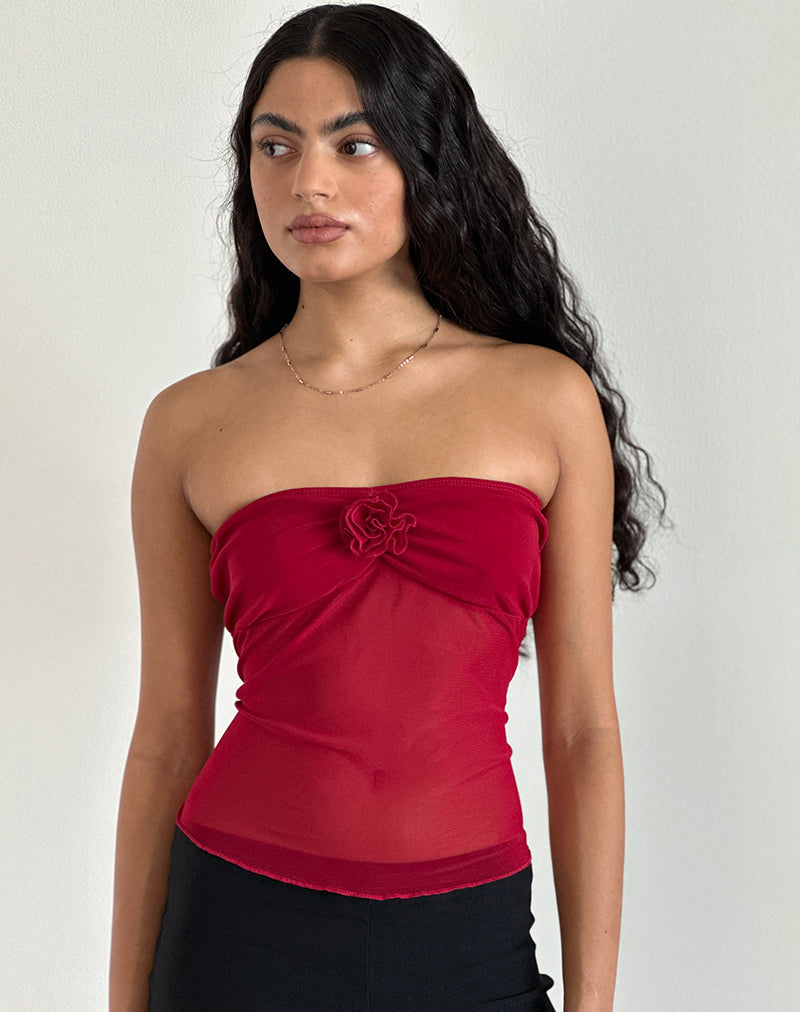 Top Sunniva Bandeau en malla cereza