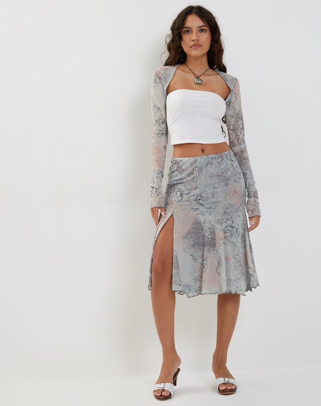 Sloane Falda Midi de Encaje Floral Pastel