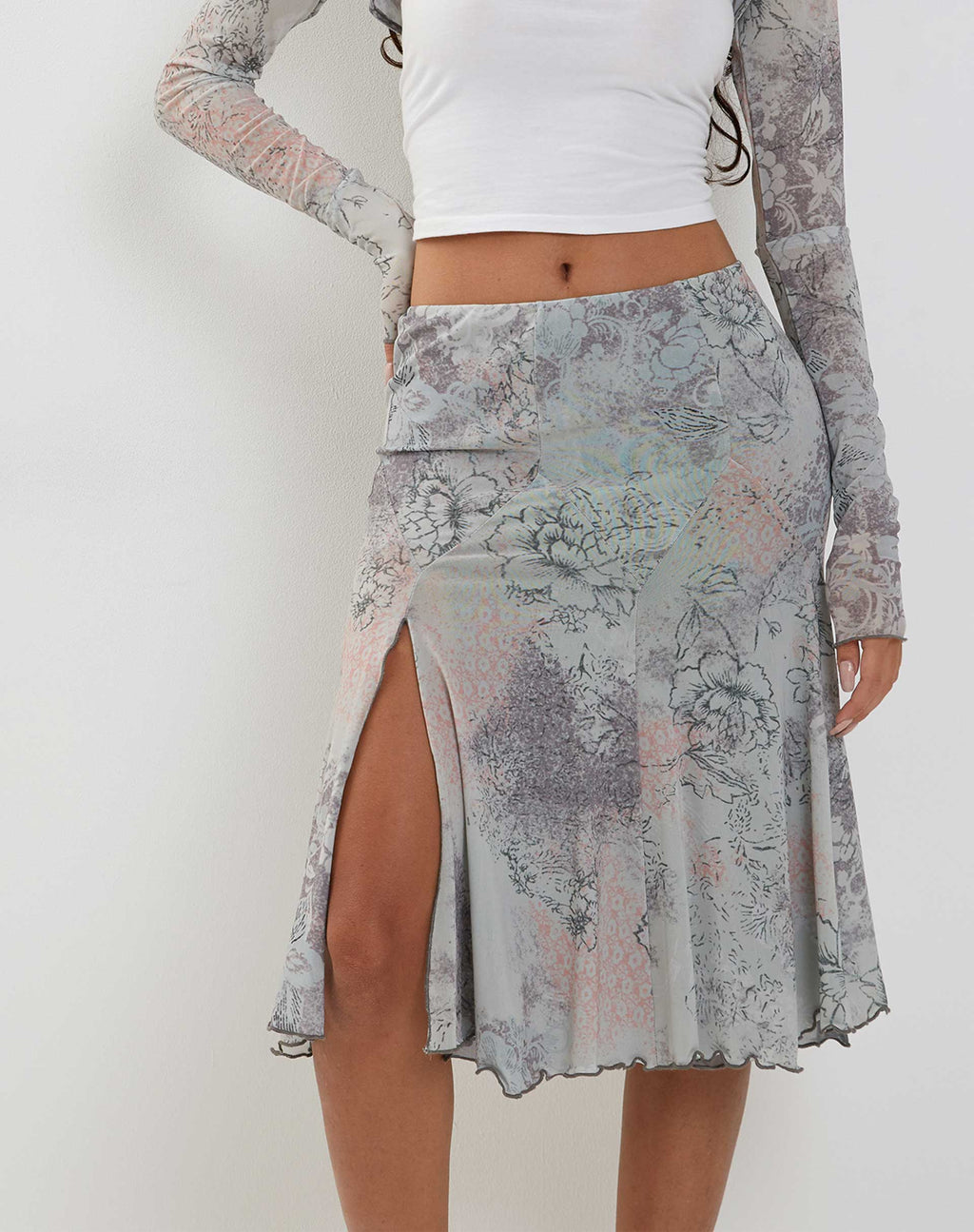 Sloane Falda Midi de Encaje Floral Pastel