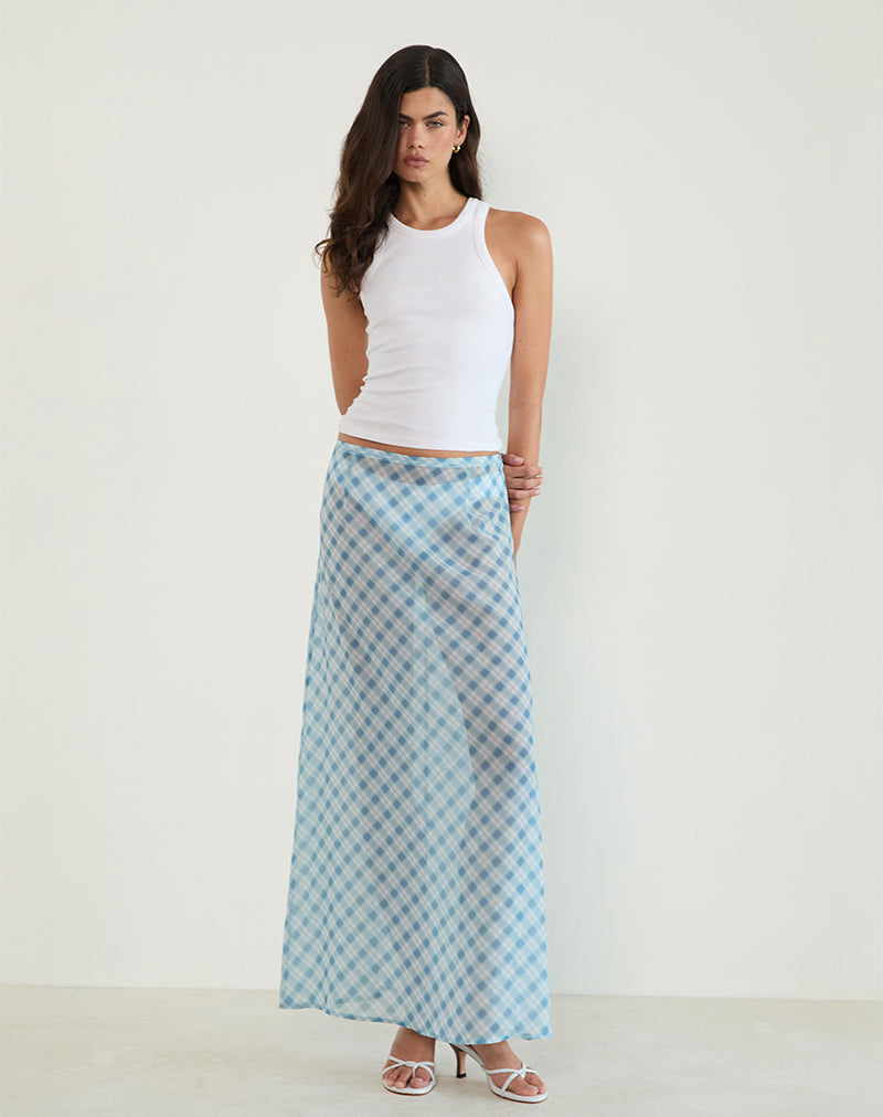 Surina Maxi Falda de cuadros desdibujados Azul