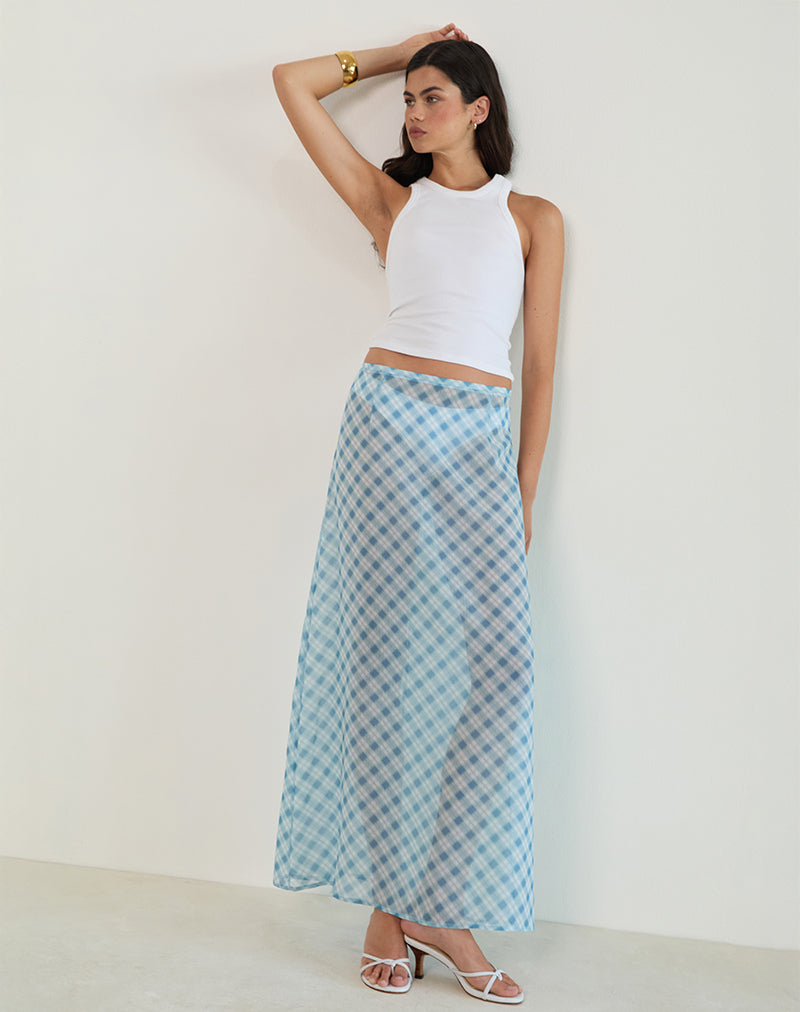 Imagen de Surina Maxi Skirt in Blurred Check Azul