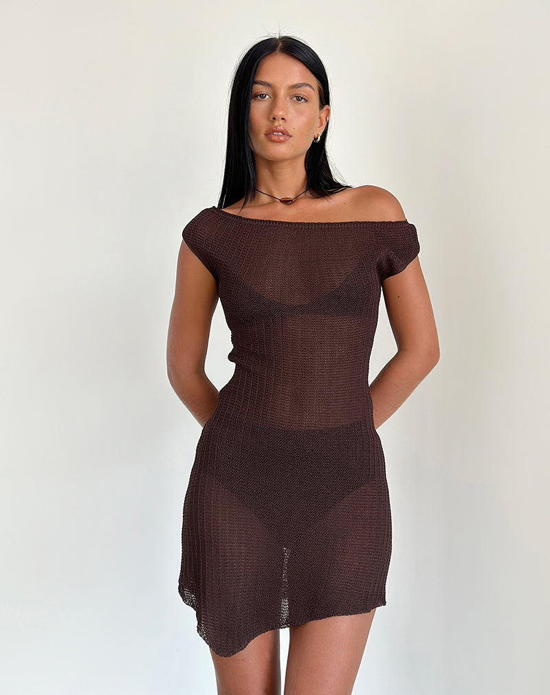 Vestido Susannah de punto elástico marrón