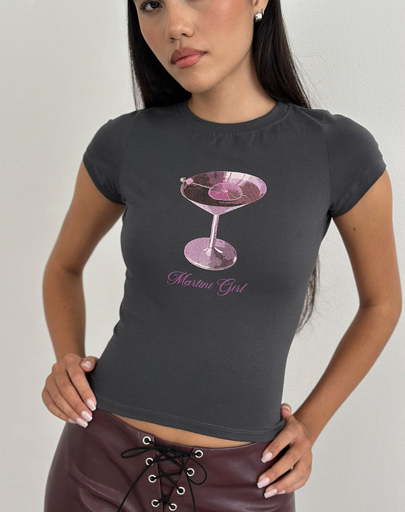 Imagen de Sutin Tee in Beluga Grey with Martini Girl Graphic