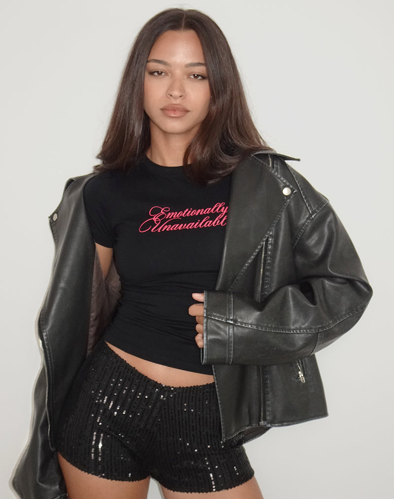 Imagen de Sutin Tee in Black with Emotionally Unavailable Print