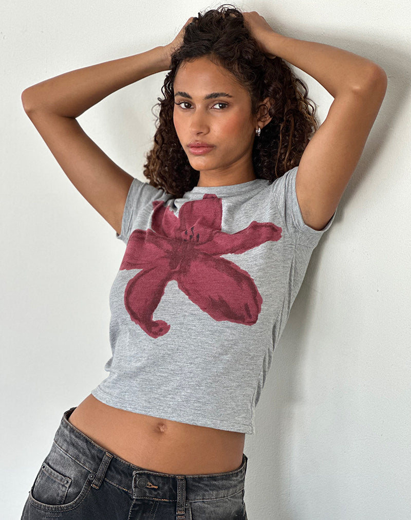 Imagen de Sutin Tee in Grey Marl Painted Flower Graphic
