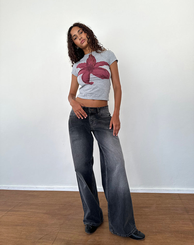 Imagen de Sutin Tee in Grey Marl Painted Flower Graphic