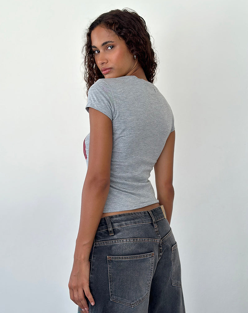Imagen de Sutin Tee in Grey Marl Painted Flower Graphic