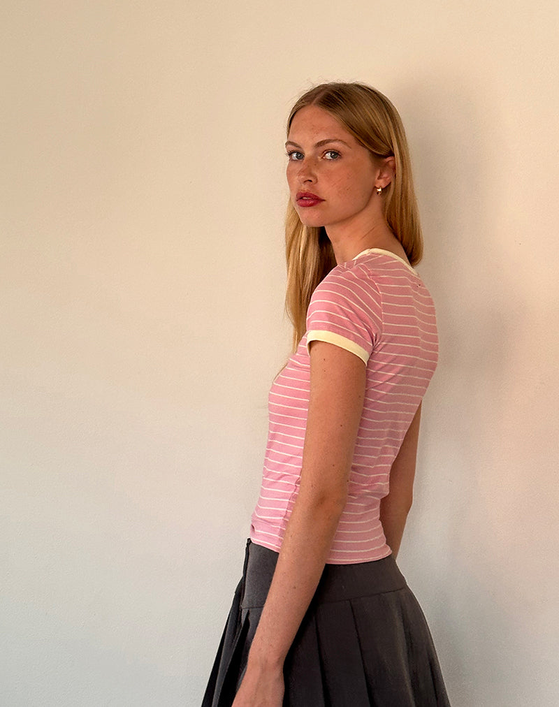 Imagen de Sutin Baby Tee in Pink Stripe Combi Cherry Embroidery