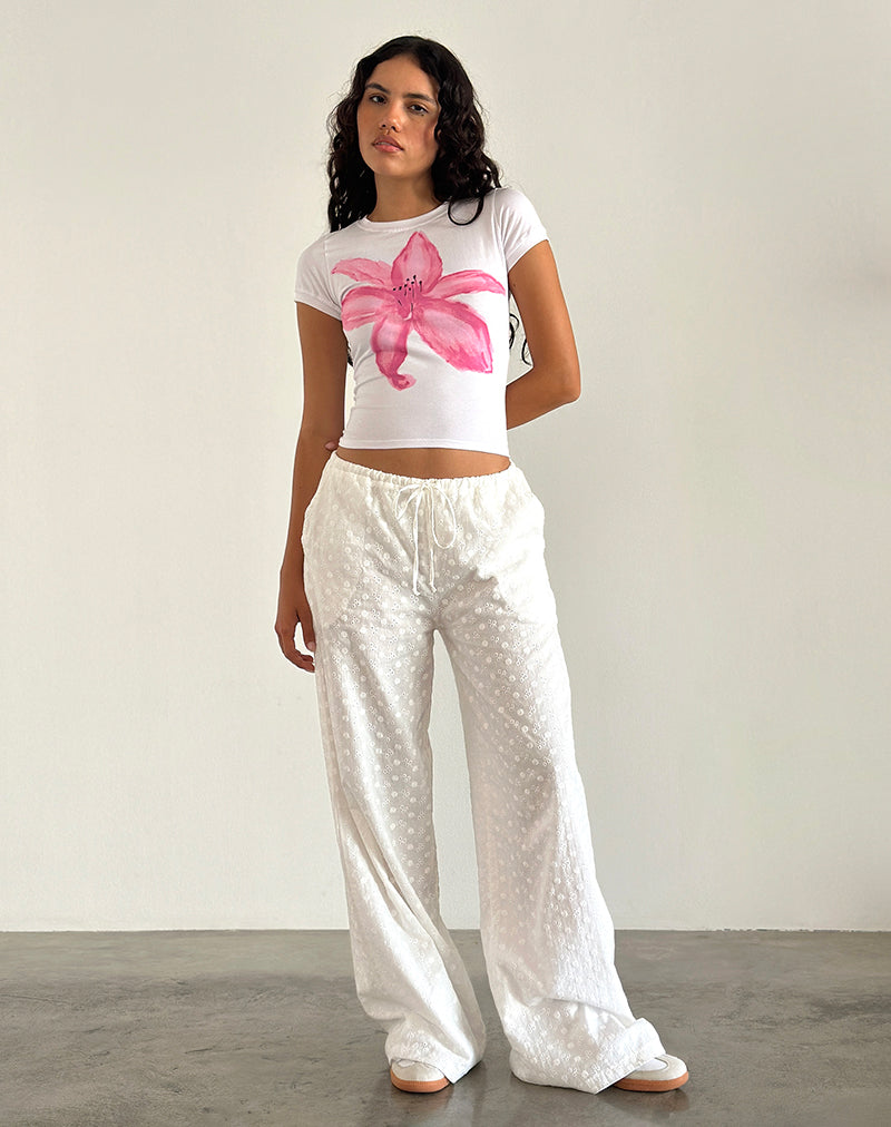 Imagen de Sutin Tee in White with Painted Flower Pink