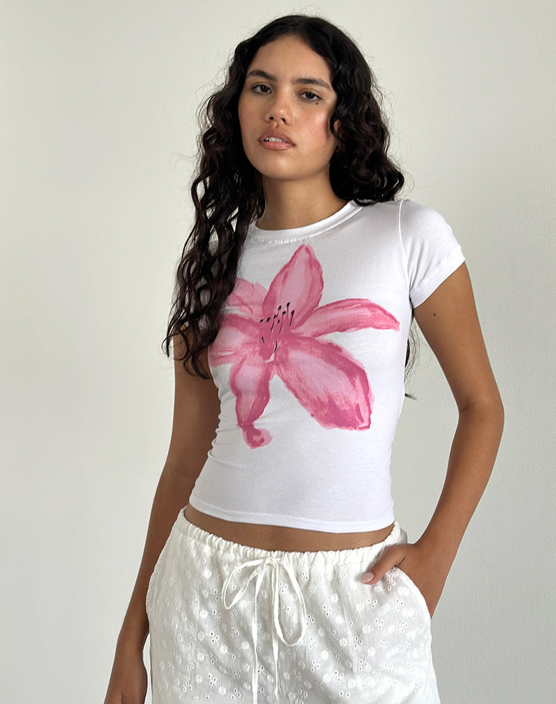 Imagen de Sutin Tee in White with Painted Flower Pink