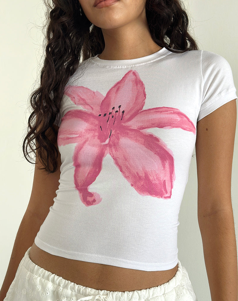 Imagen de Sutin Tee in White with Painted Flower Pink
