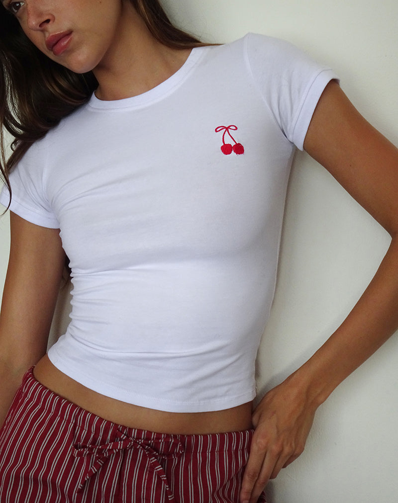 Imagen de Sutin Tee in White with Red Cherry Embroidery