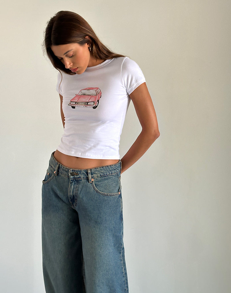 Sutin Baby Tee en blanco con Scribble Car Graphic