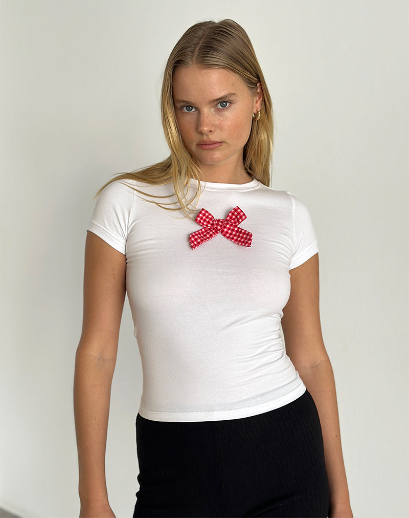 Imagen de Sutin Tee in White with Red Gingham Bow