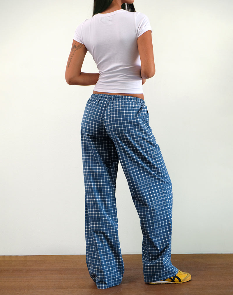 Image of Lirura Pantalón de tiro bajo en popelina de tartán azul marino