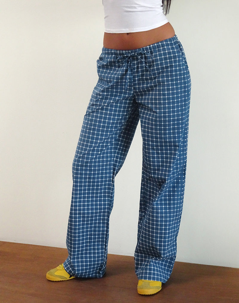 Pantalón bajo Lirura de popelina de tartán azul marino