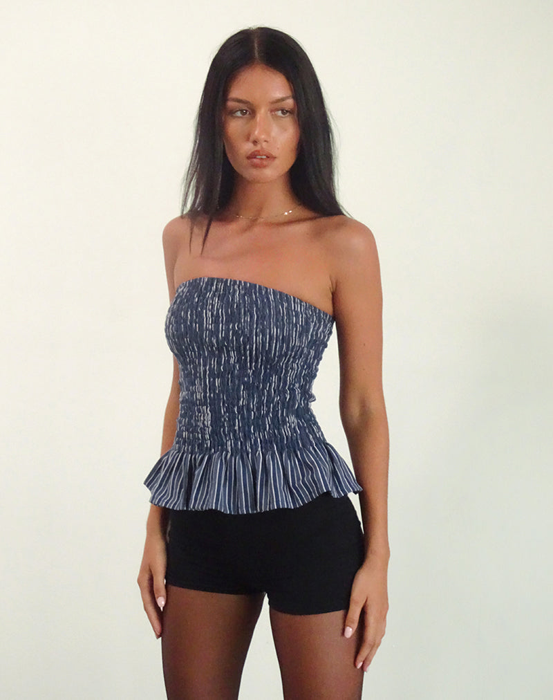Sutisna Bandeau Top de rayas índigo azul oscuro