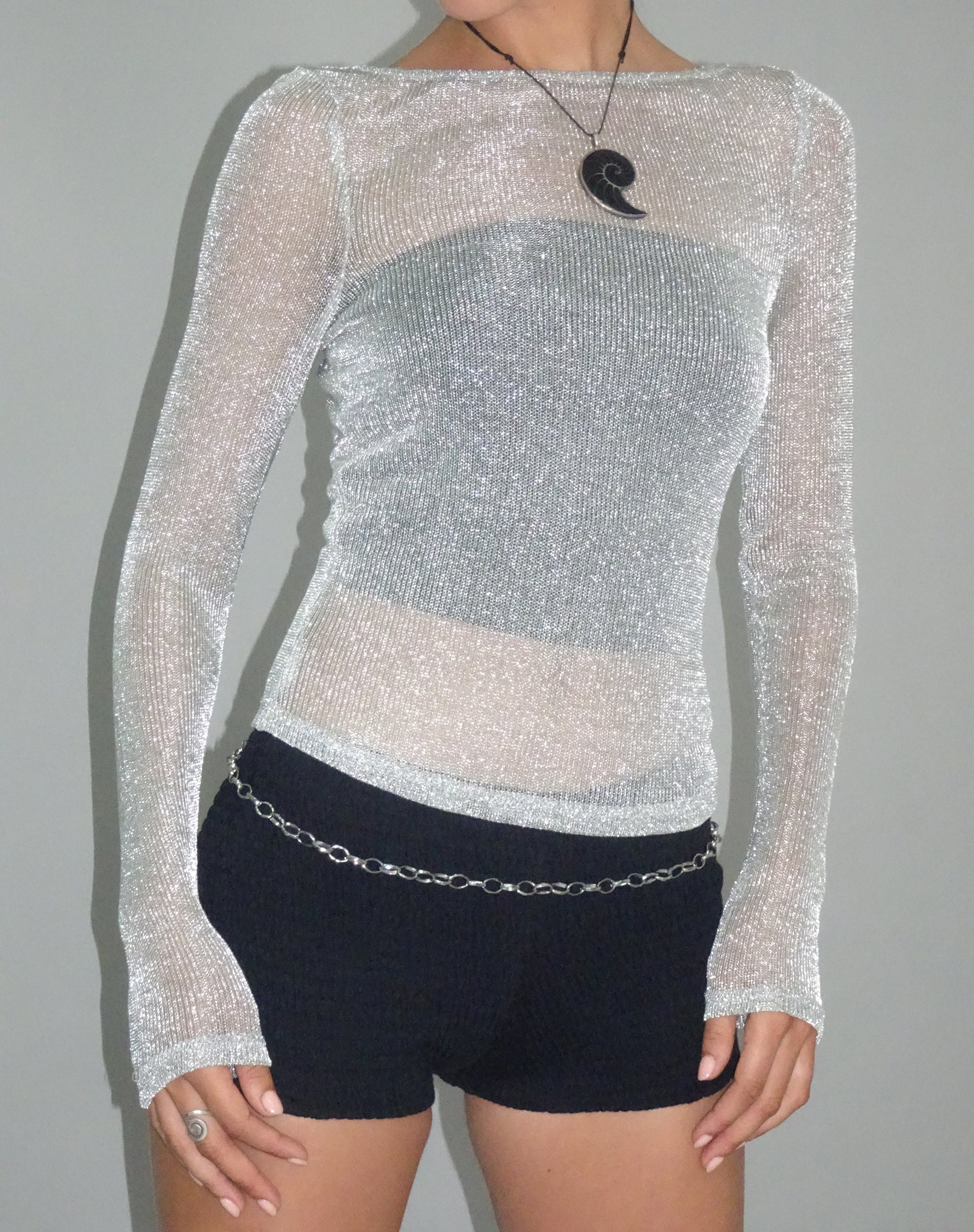 Imagen de Suzette Top de manga larga en cadena plateado