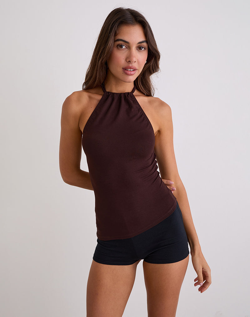 Sadra Top sin mangas de punto de rayón Chocolate amargo