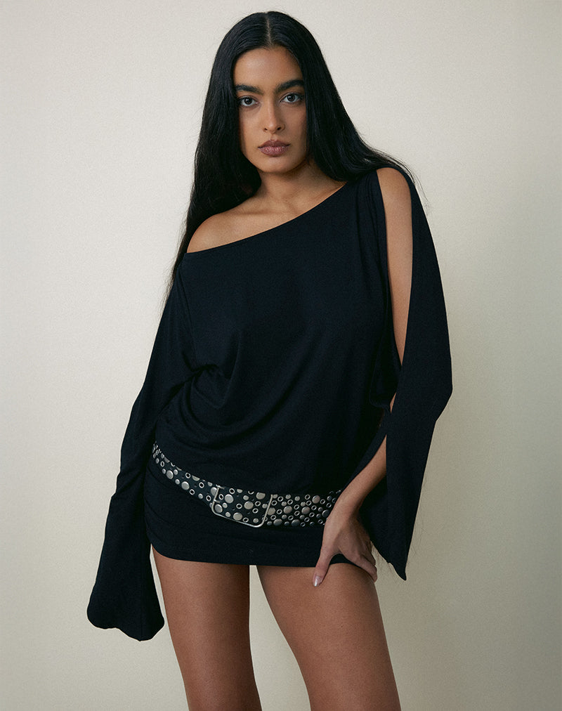 Imagen de Sybe Cut Batwing Sleeve Mini Dress in Black