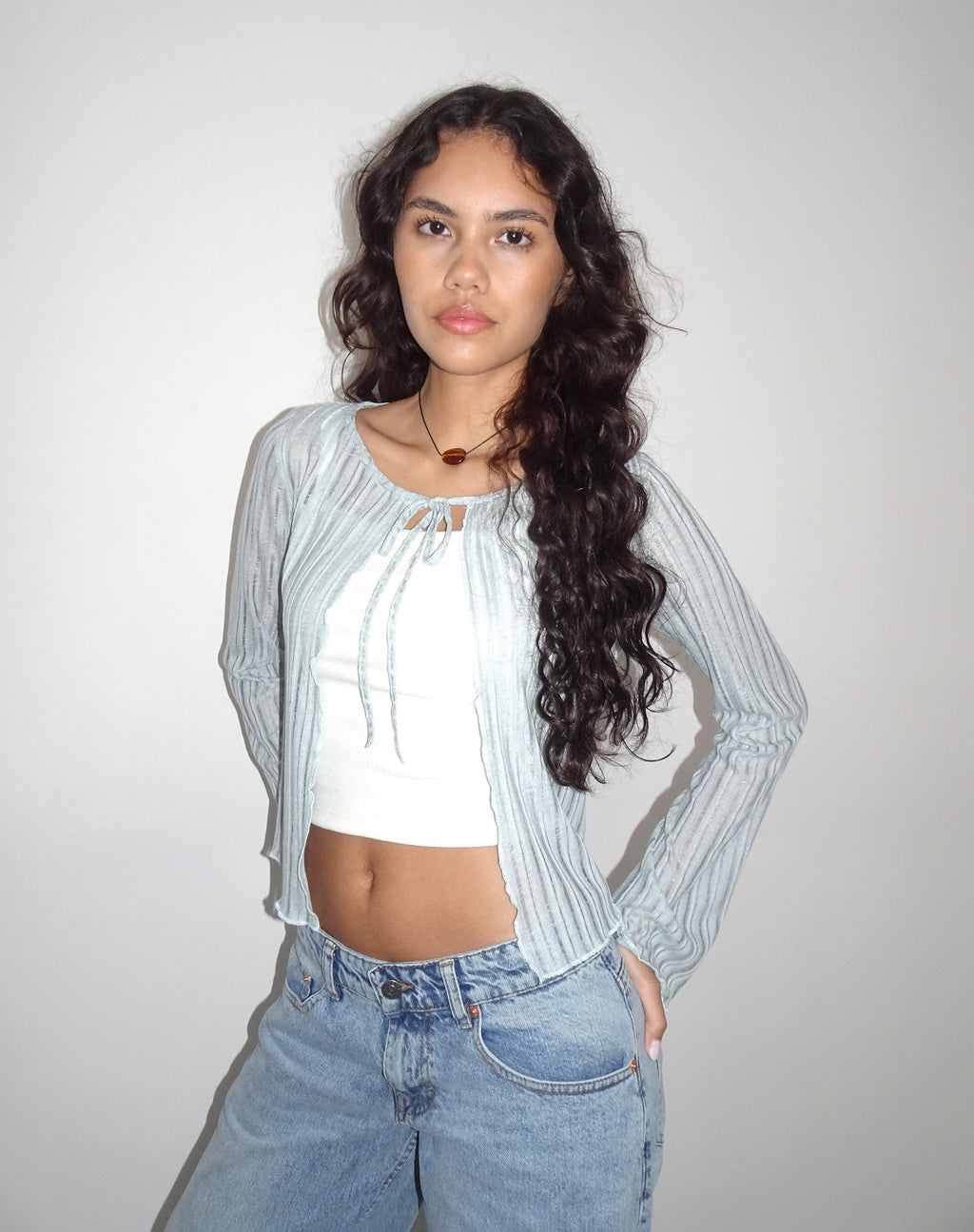 Chaqueta Tabitha Tie Front en azul empolvado