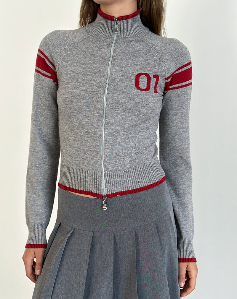 Chaqueta Tacita Gris con Motivo Rojo