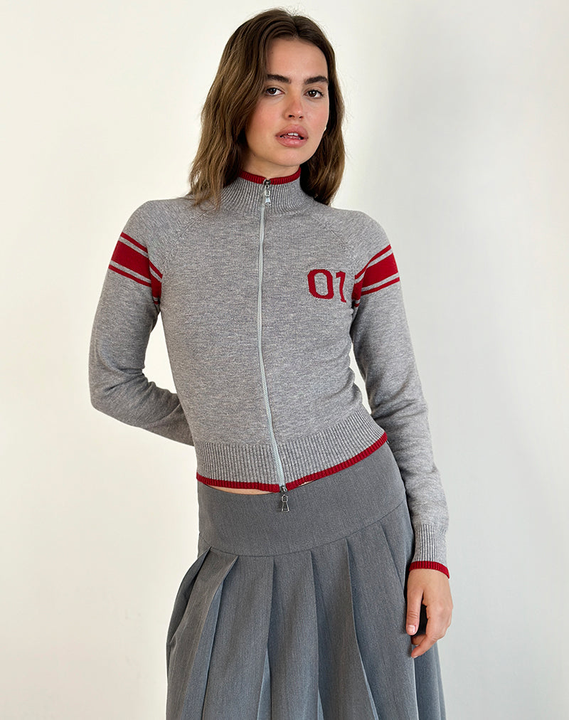 Image of Tacita Chaqueta con cremallera en gris con motivo rojo
