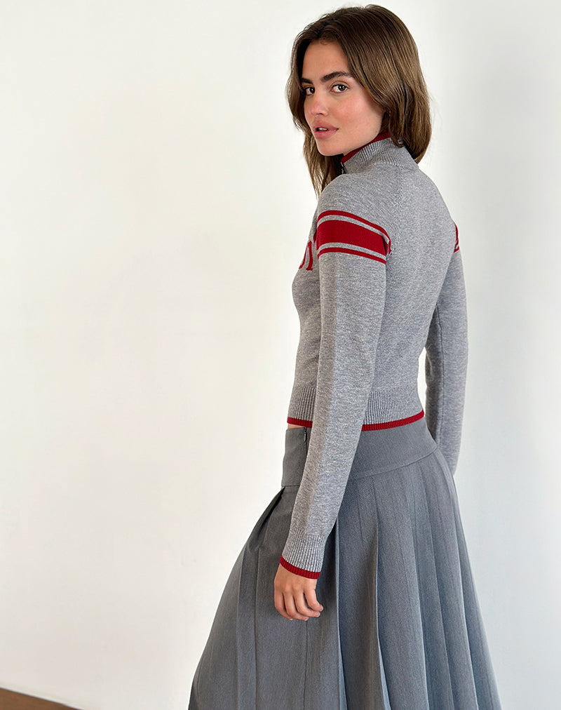 Image of Tacita Chaqueta con cremallera en gris con motivo rojo