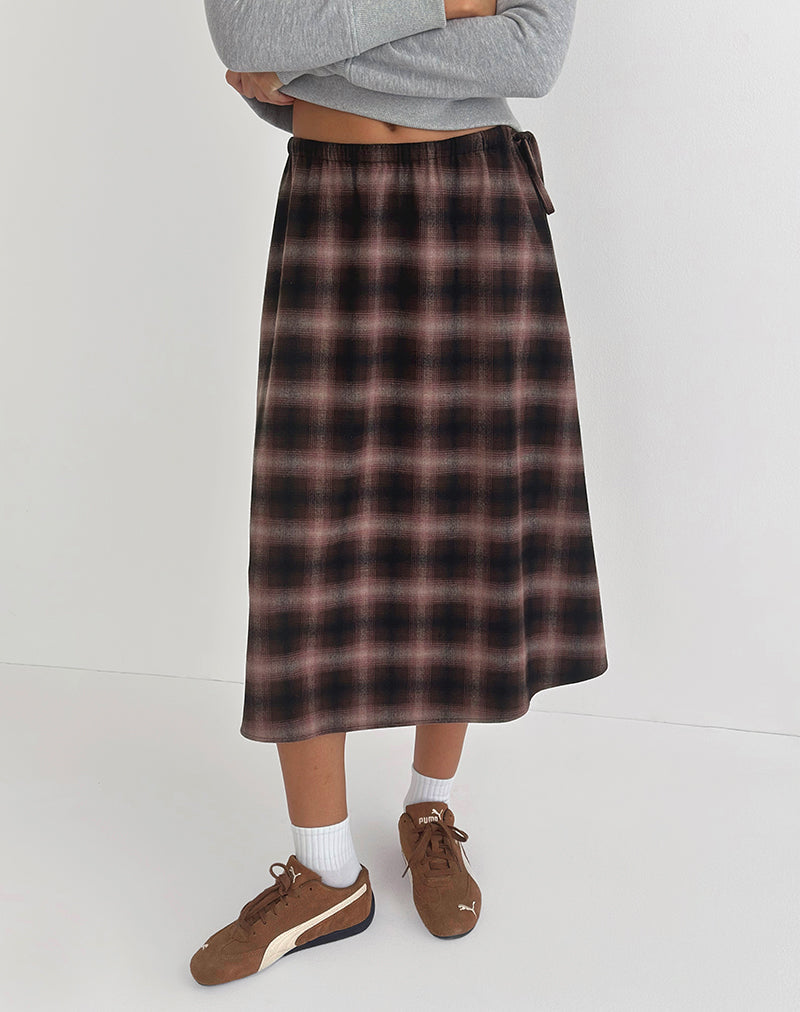 Taka Midi Skirt in Pink and Brown Check