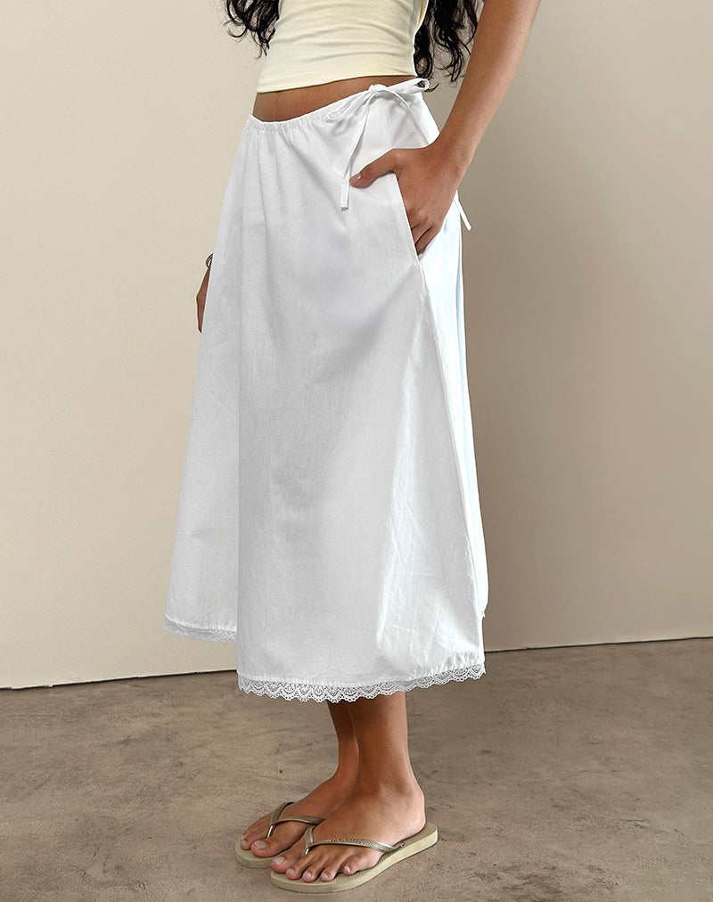 Taka Falda Midi en Popelín Blanco