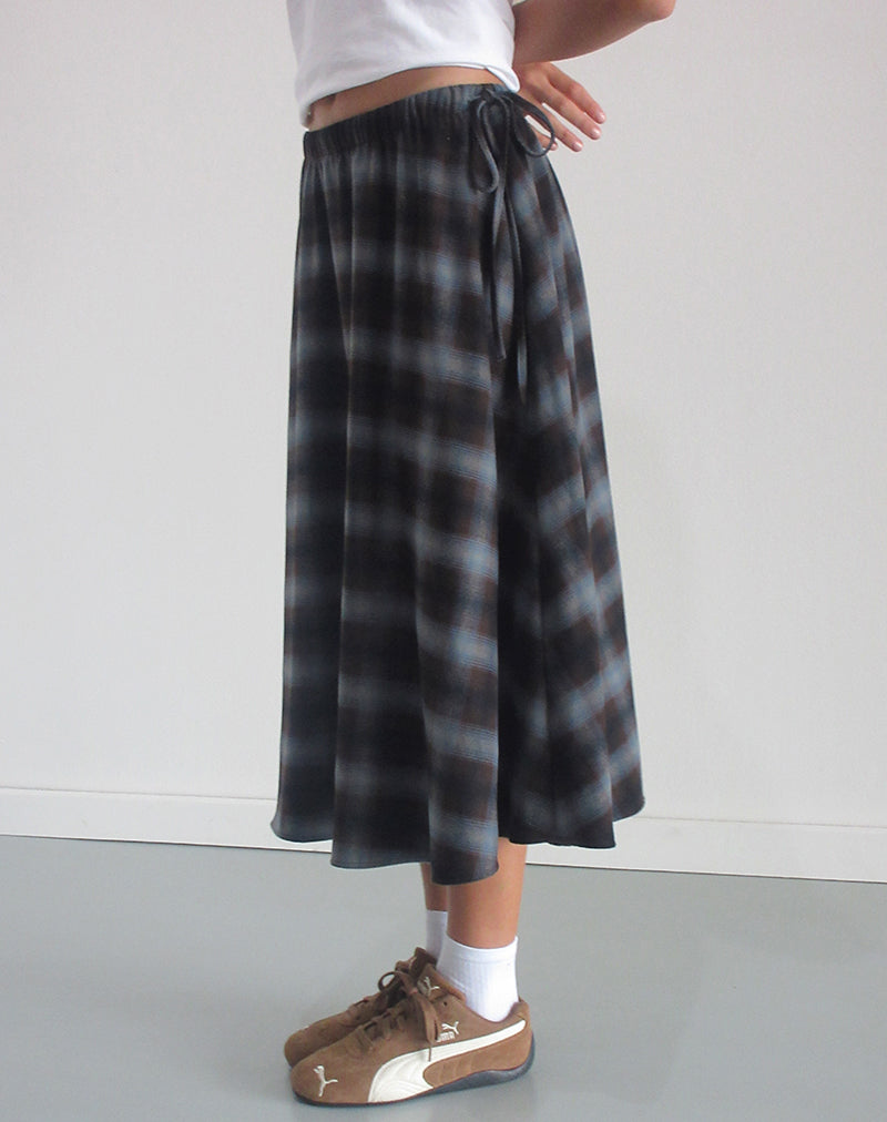 Falda Taka Midi de cuadros azules y marrones