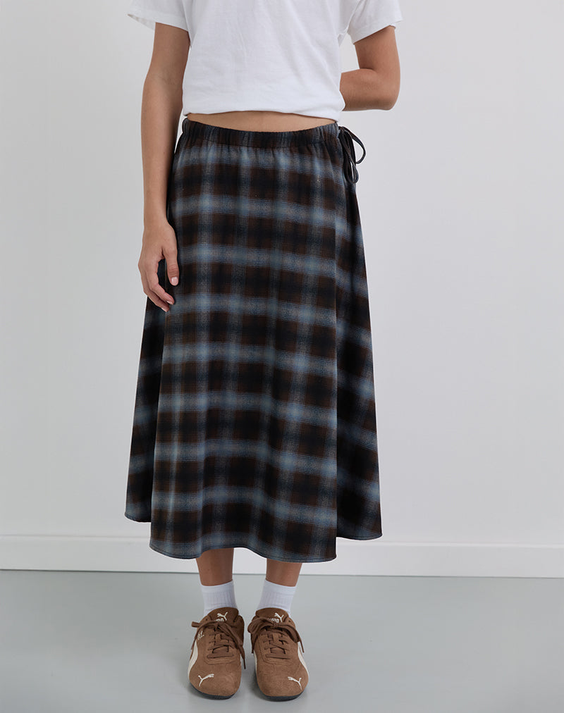 Falda Taka Midi de cuadros azules y marrones