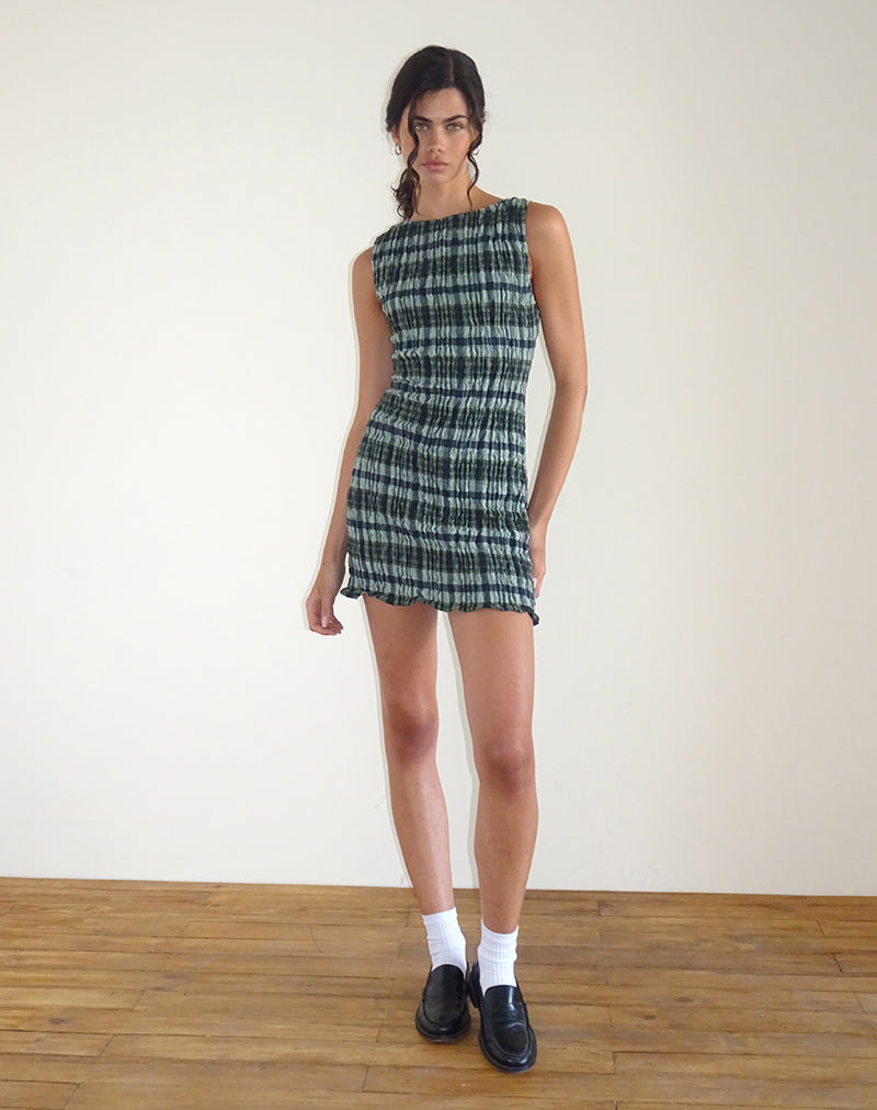 imagen de Takayi Mini Dress in Linen Mono Check Green