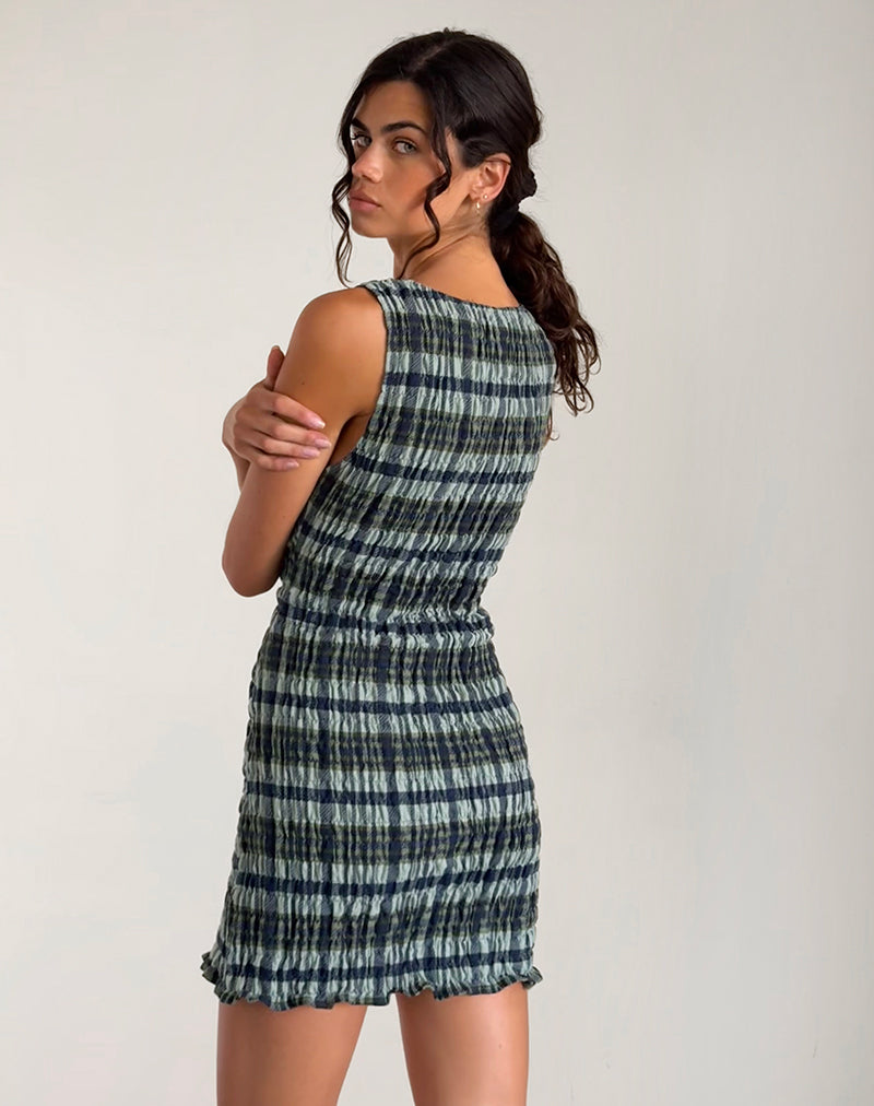 imagen de Takayi Mini Dress in Linen Mono Check Green