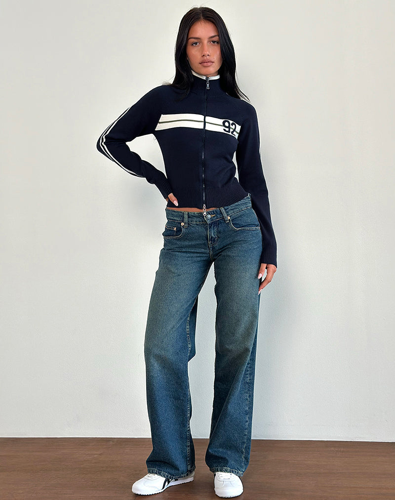 Chaqueta con cremallera Takiya en azul marino con diseño 92