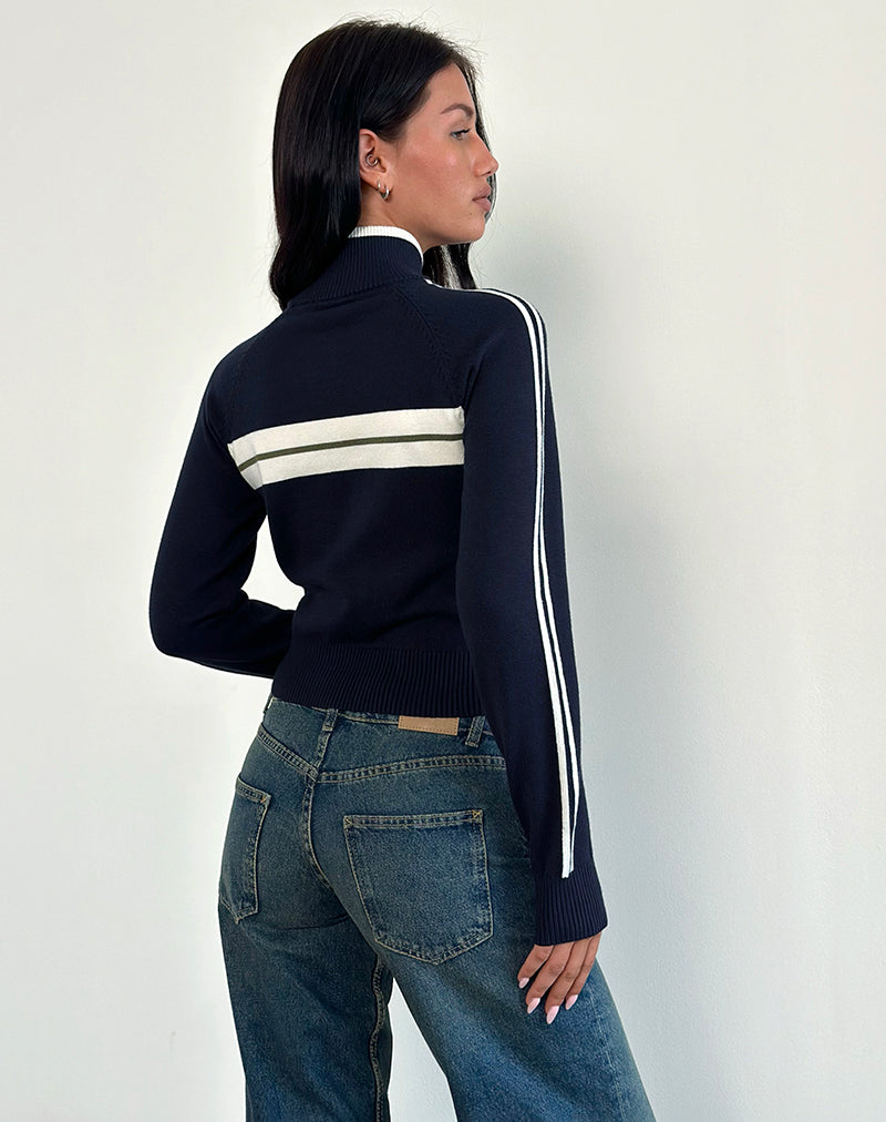 Imagen de la chaqueta con cremallera Takiya en azul marino con diseño 92