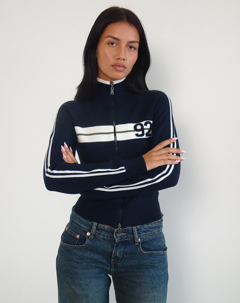 Chaqueta con cremallera Takiya en azul marino con diseño 92