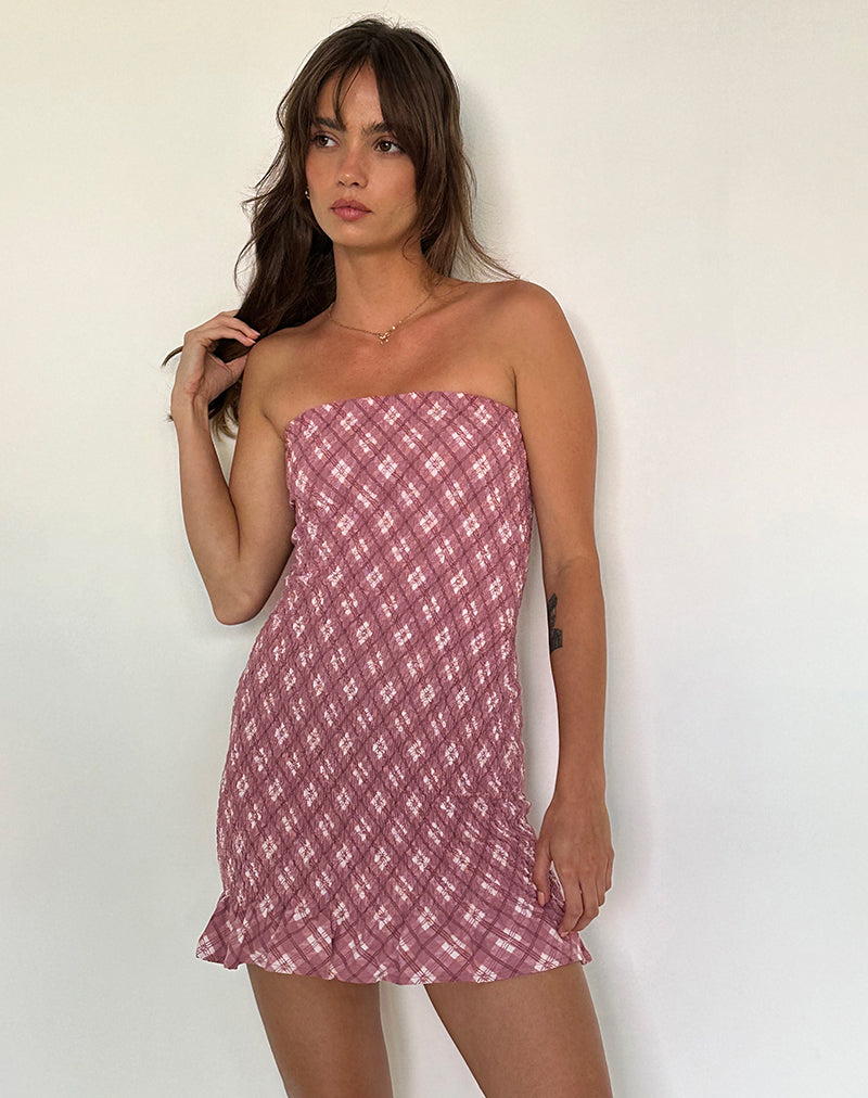 Imagen de Takiyo Bandeau Mini Dress in Pink Tartan