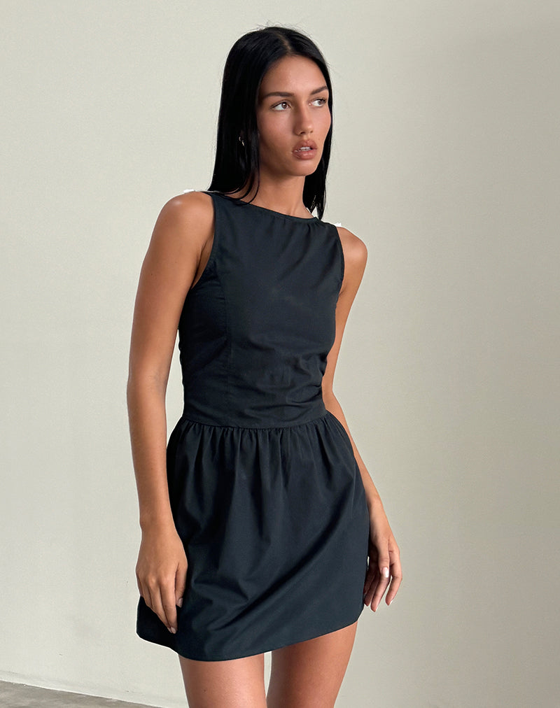 Imagen de Taleshi Minivestido en Negro con Lazos de Zapato de Tap Off White