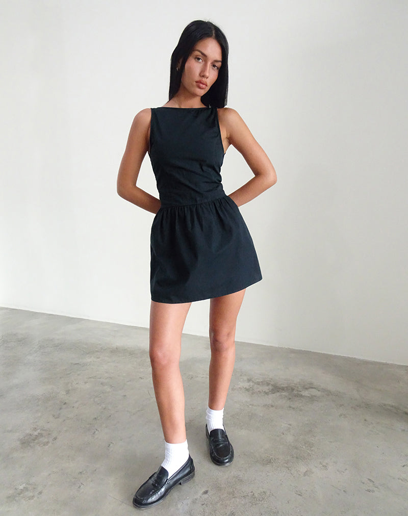 Minivestido Taleshi en negro con lazos blancos de zapato de claqué