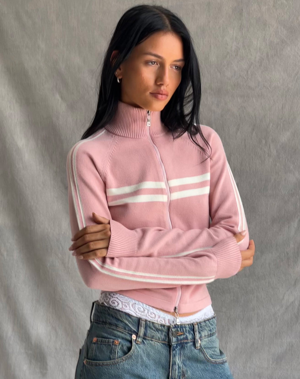 Chaqueta deportiva con cremallera Talisa en punto rosa