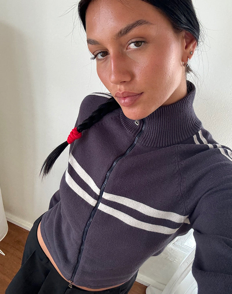 Image of Talisa Chaqueta deportiva con cremallera en gris marengo con rayas gris claro
