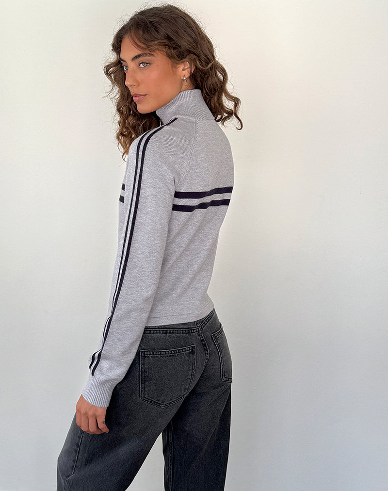 Image of Talisa Chaqueta deportiva con cremallera en gris claro con rayas azul marino