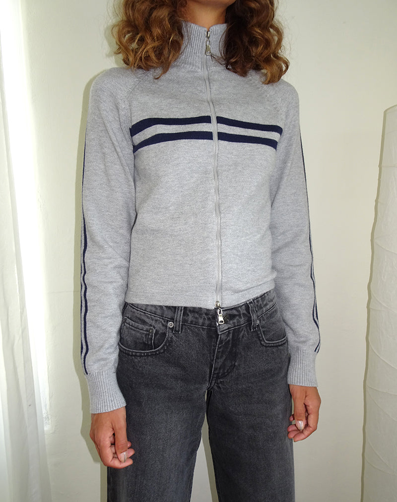 Chaqueta Talisa Sporty Zip Through Gris claro con rayas azul marino