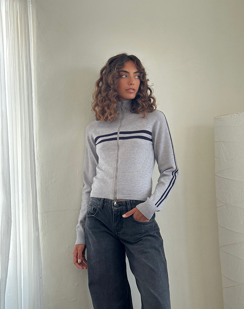 Image of Talisa Chaqueta deportiva con cremallera en gris claro con rayas azul marino