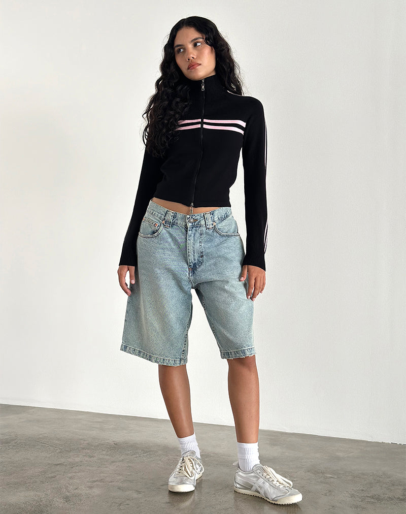 Imagen de Talisa Chaqueta con cremallera en negro con raya rosa