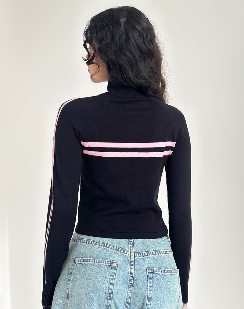 Imagen de Talisa Chaqueta con cremallera en negro con raya rosa