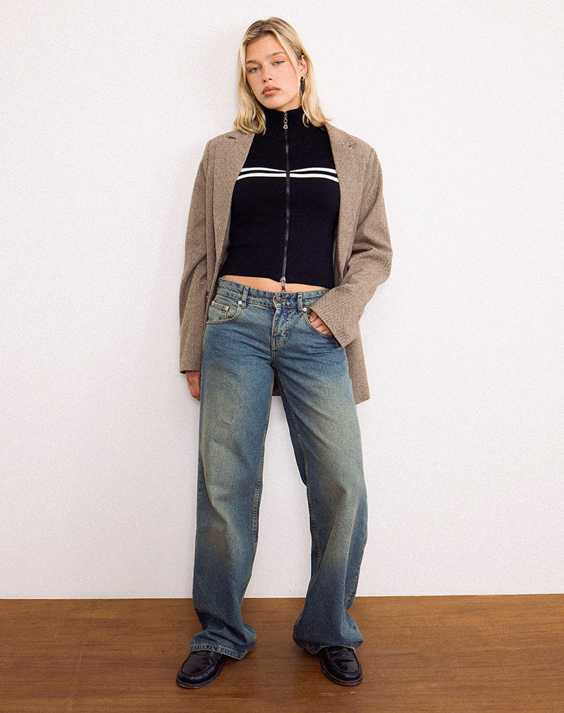 Imagen de la chaqueta Talisa Zip Through Jacket en negro con rayas blancas