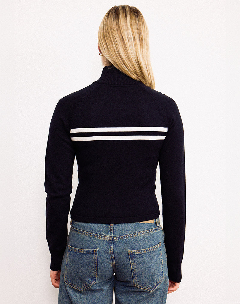Imagen de la chaqueta Talisa Zip Through Jacket en negro con rayas blancas