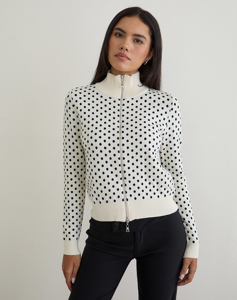Chaqueta de punto con cremallera Talisa en Tiny Polka Ivory